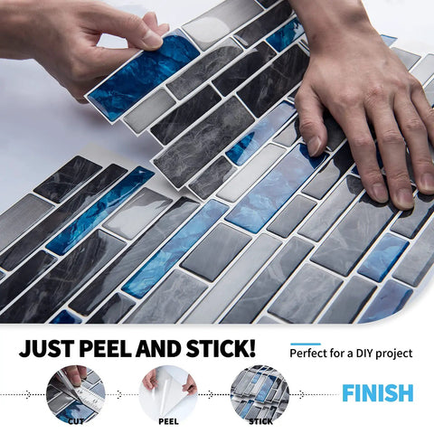 Peel And Stick Marble Kitchen Backsplash Tiles, 10 Sheets 12x12 Inch, Premium Self-Adhesive Wall Tiles being applied by hand
