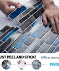Hands installing DIY Friendly Ten Sheets Peel And Stick Backsplash Tiles Set 12 By 12 Self Adhesive 3D Marble Mosaic on a surface