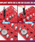 76-piece thread checker kit on a red Go/No Go gauge board with assorted bolts
