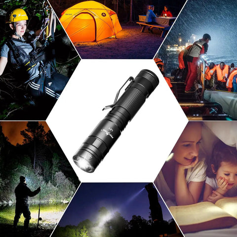 Ultra Bright 1500 Lumen Rechargeable Tactical Flashlight, Pocket Size EDC LED Light For Emergency, Rescue, Camping, shown in use outdoors