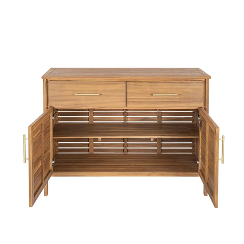 Outdoor Acacia Wood Storage Cabinet With Two Drawers And Double Door Shelf For Garden Poolside And Patio Weather Resistant