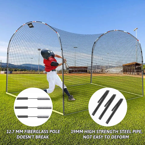 Heavy Duty Batting Cage Net With Steel Frame, 13 Feet Long, 10 Feet Wide, And 8 Feet High, built for backyard practice and training.