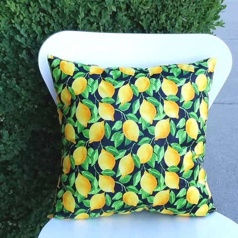 Cushion with lemon pattern, treated with Liquid Vinyl Gel Coating For Fabrics Waterproof And Stain Resistant 8.68 Oz Clear Flexible Finish.