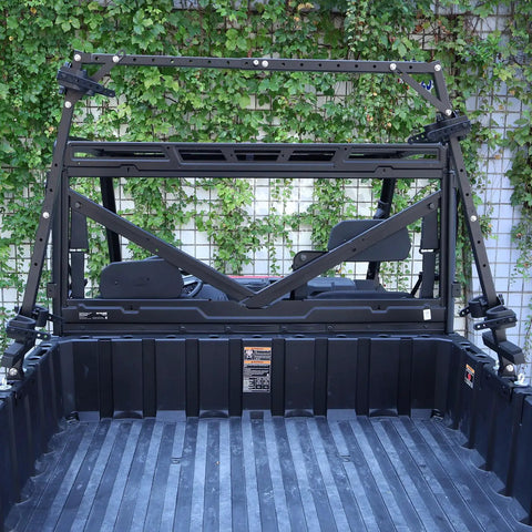 UTV Hunting Tool Holder Rack for Cargo Bed Universal Adjustable SXS Gear Mount in cargo bed installation view
