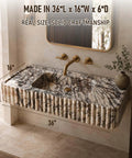 Calacatta Viola Marble Fluted Sink, Hand-Carved Rectangular Bathroom Vanity Basin, 36x16x6 inches, wall mounted design.