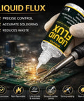 2oz Liquid Solder Flux Dropper Water Based No Clean Lead Free precise soldering on circuit board, gloved hand applying flux