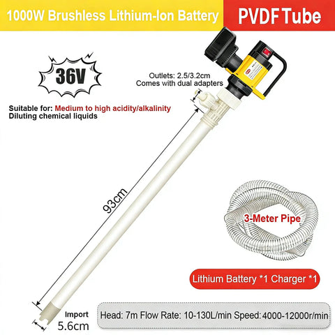 Hiedmeil 1000W Electric Barrel Pump 130L/Min Stainless Steel For Viscous Liquid Transfer Tote Drum Pump Adjustable Speed Brushless Motor Efficient Fluid Handling For Industrial And Commercial Use