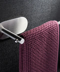 Self Adhesive Towel Ring And Hand Towel Holder For Bathroom And Kitchen No Drill SUS 304 Stainless Steel Brushed Finish Easy To Install Rust Resistant holding a purple towel