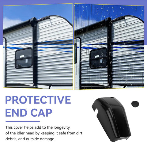 643922 Right RV Awning Head Cover End Cap For Camper Trailer Awnings Replacement Front Idler Drive Cover Compatible With Short Flat And Pitched Awnings black ABS end cap for right-side RV awning