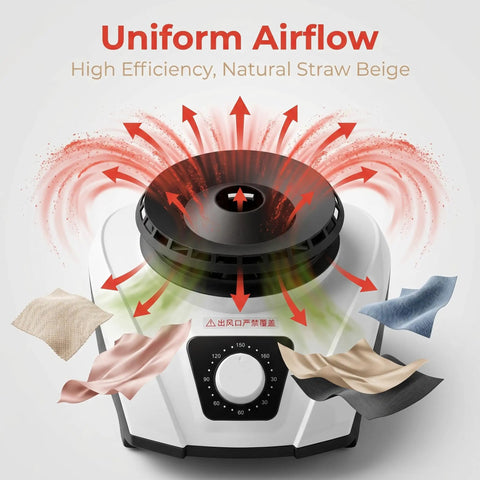 On The Go 1200W Portable Clothes Dryer With Quiet Operation showing uniform airflow and control panel