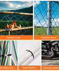 Collage showing uses of the Beefed Up Heavy Duty Stainless Steel Cable Tie Gun Kit With 300 UV Resistant Black Zip Ties