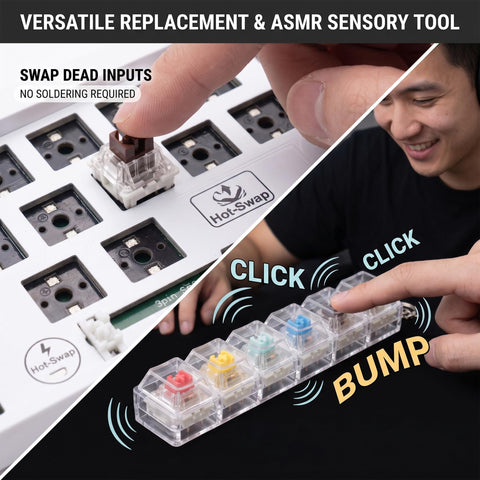 50 Pcs Mechanical Keyboard Switches Tester Pack With 10 Keychains Including 10 Of Each Style Blue Clicky And Quiet Linear Variants For Custom Builds Tactile Feedback And A Handy DIY 3D Print Companion, hot-swap tester with click and bump switches
