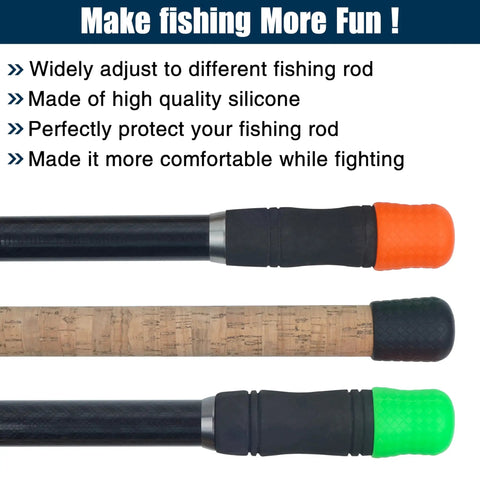 Durable Silicone Fishing Rod Butt Cap Cushion End Seat Protector For Rods And Tackle Gear Keeps Rod Safe In Muddy Water And Rocky Banks Thick Pads For Comfort Fits Large Medium Small Poles 6 Pack, silicone rod ends on three rods