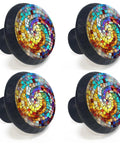 Rainbow Stained Glass Spiral Cabinet Knobs Set Of 4 for Kitchen and Bathroom, colorful mosaic handles with glossy finish