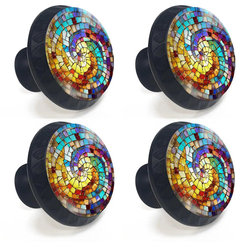 Rainbow Stained Glass Spiral Cabinet Knobs Set Of 4 for Kitchen and Bathroom, colorful mosaic handles with glossy finish