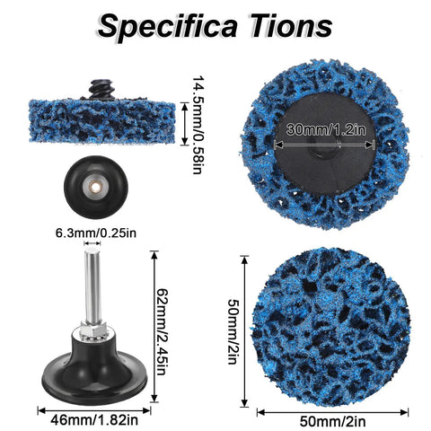 All In One 45 Piece 2 Inch Diamond Sanding Discs Set for Drill or Die Grinder dimensions and blue disc details shown