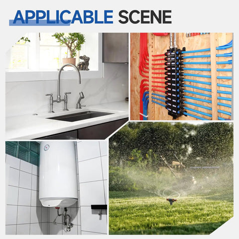 Various home applications suitable for the One Hand PEX Cinch Tool Kit with plumbing connections and installations.
