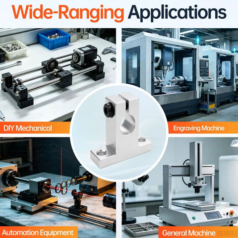 Four Pack SK12 12mm Linear Shaft Support Block With Locking Screw For Stable Precision Linear Motion In CNC Machines, 3D Printers, And Robotic Systems, Includes L Shaped Allen Wrench. Aluminum SK12 block in CNC, laser, and automation setups