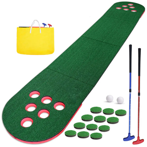 Backyard Mini Golf Putting Game Set With 2 Putters And 2 Balls 10 Foot Practice Putting Green Mat for adults, indoor-outdoor use
