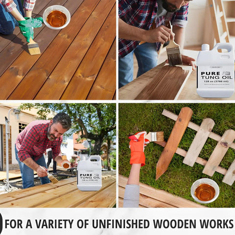 People using Pure Tung Oil For Wood Finish With Included Brush, No Fuss Food Grade Outdoor Sealer For Cutting Boards, Tables, Furniture