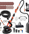 Premium Power Electric Drywall Sander Engineered For Fast Popcorn Texture Removal And Dust Free Cleanup With Variable Speed Control and accessory kit.