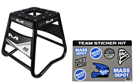 A2 Motocross Aluminum Dirt Bike MX Stand With Limited Edition 25 Piece Sticker Kit Black