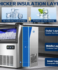 Commercial Ice Maker Machine Delivers 110 Lbs Per Day With Undercounter Or Freestanding Design 22 Lbs Storage Bin Stainless Steel Self Cleaning Quiet Operation Pro Grade For Home Bar Restaurant Coffee Shop, showing thicker insulation layers