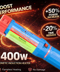 1400W Handheld Induction Heater Kit 110V Flameless Heat tool with boost performance text and power increase details