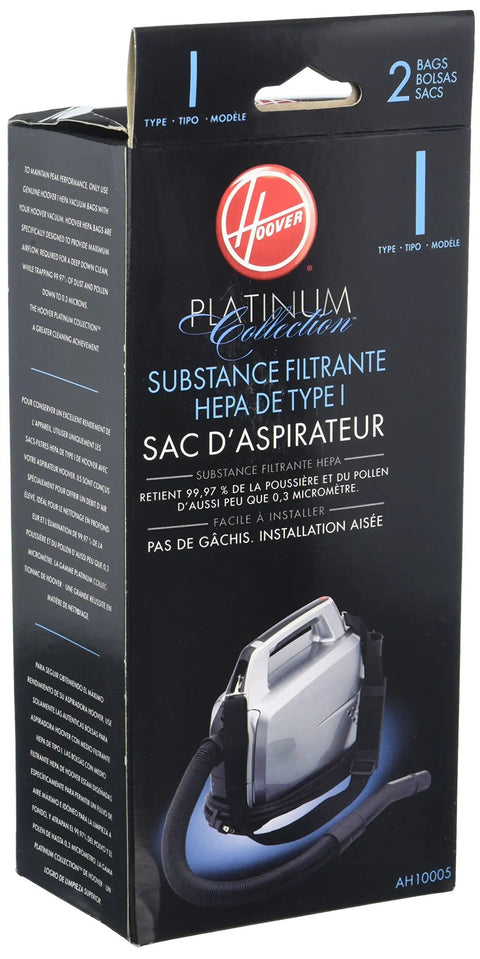 Image of Type I 5 Layer HEPA Vacuum Bags For Platinum Canister Vacs Pack Of 2 Self Sealing Refill AH10005 packaging