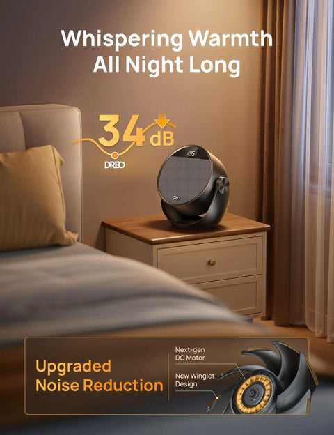 Powerful 1500W Space Heater With 60 Degree Adjustable Tilt, Remote Control, Quiet Portable Electric Heater For Bedroom Or Office, Three Modes, Thermostat, Eight Safety Protections, Black Desk Heater on bedroom nightstand