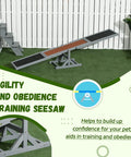 Wooden Dog Agility Seesaw For Training And Exercise, Outdoor Ready Platform Run Toy with high traction, 71x12x12 inches, gray.