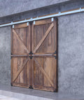 Beefy 16 Ft Exterior Box Track Barn Door Hardware Kit For Outdoor Use Heavy Duty Wall Mount Rail System For Double Sliding Doors
