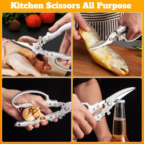 Heavy Duty Poultry Shears For Chicken And Bone Cutting Stainless Steel 3Cr13 Kitchen Scissors Sharp Wear Resistant Edge Rust Proof Multi Purpose Kitchen Tool For Poultry Beef And More used on chicken, fish, nuts, and bottle caps