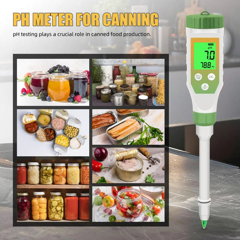 Pro Grade Digital pH Meter For Food And Fermentation, High Accuracy pH Tester With Spear Probe against canned food jars