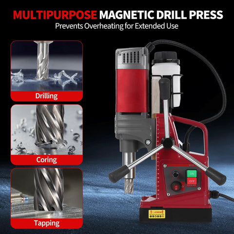 2 Inch Magnetic Drill Press Beast Power With 210mm Max Stroke 13000N Magnetic Force 1450W 820 RPM showing drill and controls