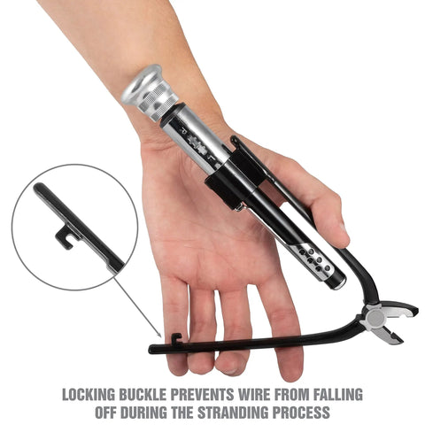 Heavy Duty Safety Wire Pliers With Reversible Twist Action for auto and industrial use showing locking buckle feature