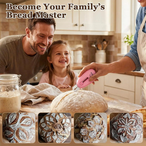 Baker using Three Pack Bread Lame Set With Ten Replacement Blades And Pattern Booklet For Sourdough Fans on dough