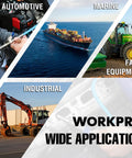 Image showing automotive, marine, farm equipment, and industrial applications highlighting WORKPRO wide application tools.