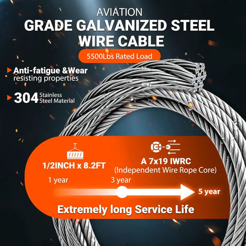 Pro Grade 1/2 By 8.2 Feet Single Leg Wire Rope Sling With Rock Solid Independent Wire Core And Quick Slide Choker Hook Rated 5500 Pounds For Daily Job Site Grinds And Reliable Heavy Equipment Hauling