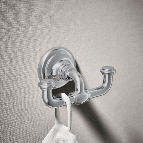 Artifacts Double Robe Hook Polished Chrome Heavy Duty Metal Bathroom Hardware With Extra Storage Corrosion And Tarnish Resistant Finish Complements Artefacts Collection Sleek Modern Look For A Neat Functional Space