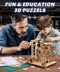 3D Wooden Marble Run Puzzle Kit For Adults, Mechanical Wood Roller Coaster Model, Brain Teaser Build, 330 Pieces, DIY Hobby Gift, Christmas Craft Kit, Home Decor Gift For Puzzle Lovers, father and child assembling wooden model