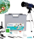 Kids Monocular Compound Microscope And Compact Refractor Telescope Starter Science Kit With Complete Accessory Bundle, 52-piece set.