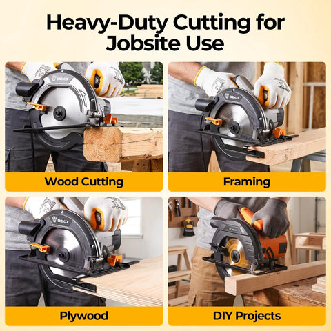 Professional Grade 7 1 4 Inch Circular Saw Featuring A Robust 1600 Watt Motor And 11 7 Amps Of Kick Ass Cutting Power For Heavy Duty Woodworking Projects At 6100 Rpm Lightweight Portable Design in use for wood cutting and DIY projects.