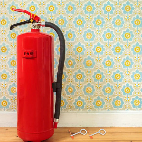 30 Pack Fire Extinguisher Lock Pins Tamper Seals Security Tags For Safety Checks And Anti Theft Protection To Stop Accidental Use In Any Biz Or Home with red fire extinguisher and reusable pins.