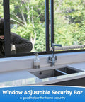 Heavy Duty Adjustable Window Security Bars Fit Sliding Or Vertical Frames Lock Your Spot Tight While Pulling In Fresh Air White Set Of Two No Hassle Anti Theft Window Jam Blocks installed to secure a kitchen window.