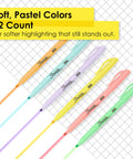 Pocket Highlighters In Soft Pastel Assorted Colors, 12 Count, Slim Chisel Tip, angled view on grid background