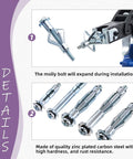 Hollow Drive Wall Anchors Kit, 19-Piece Zinc Plated Carbon Steel Molly Bolts Set showing M4 M5 M6 sizes with installation tool