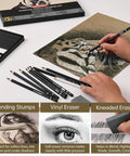 Artist using 27 Piece Charcoal Drawing Set for Artists With Black and White Charcoal Pencils, White Charcoal, Graphite Sticks, Willow Charcoal