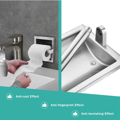 Recessed Toilet Paper Holder In Brushed Nickel Wall Mount Made Of Stainless Steel With Rear Mounting Bracket Included for modern bathroom