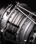 Close-up of a One-Tenth Scale Twin Spool Turbofan Engine Model Kit That Actually Runs With Metal CNC Finish, showing detail.